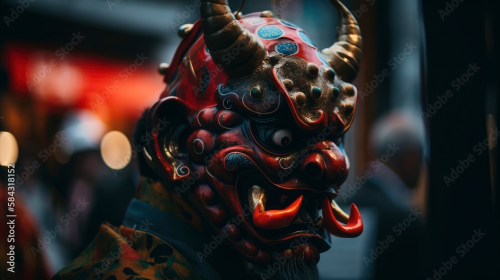 Chinese dragon mask in temple background, high detailed old traditional