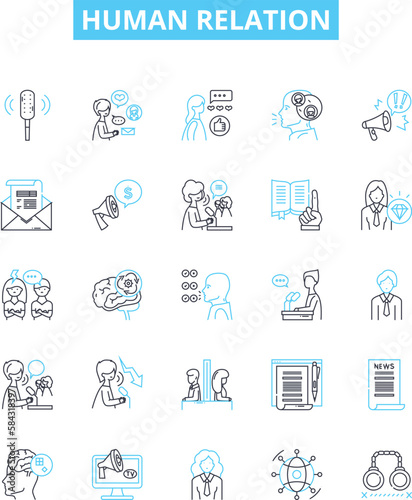 Human relation vector line icons set. Relationship, Interaction, Communication, Social, Solidarity, Partnership, Bonding illustration outline concept symbols and signs