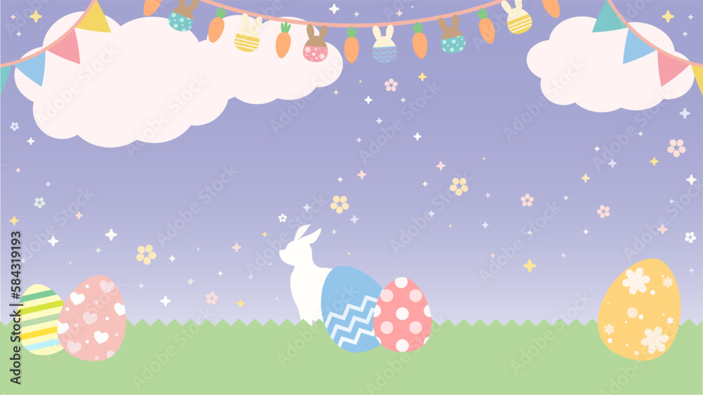 かわいいイースターのイラスト背景素材:紫 かわいいイースターのイラスト背景素材:紫