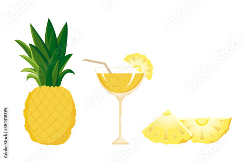 Tropical cocktail with pineapple illustration