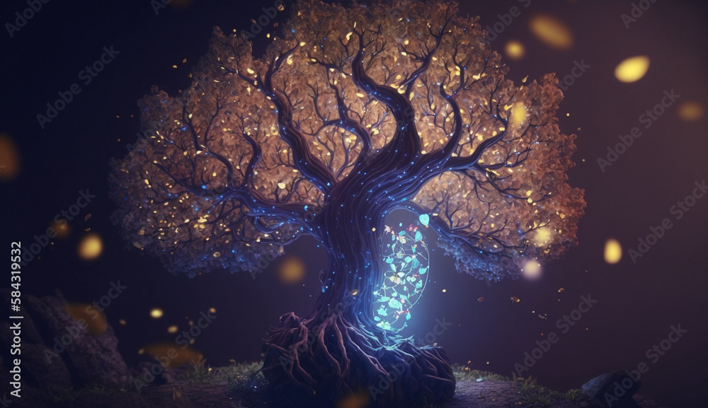 Enchanted Glowing Tree with Sparkling Lights and Twinkling Elements