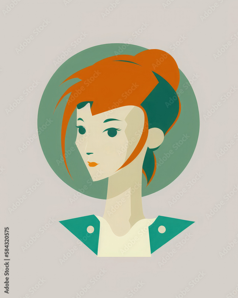 Stylized portrait of a girl with an hair bun. Generative AI Stylized portrait of a girl with an hair bun. Generative AI