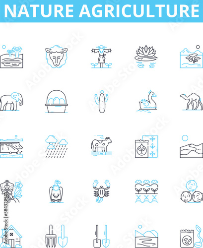 Nature agriculture vector line icons set. Farming, Agriculture, Nature, Crops, Irrigation, Cultivation, Planting illustration outline concept symbols and signs