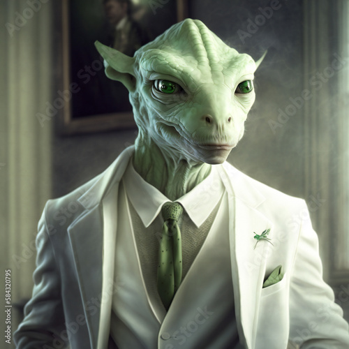 Alien wears an office suit with a business style.AI