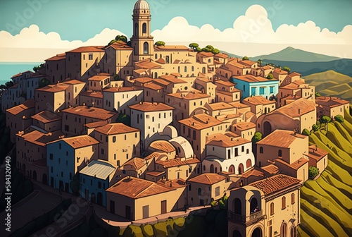 Aerial image of the Italian hilltop town of Enna, Sicily Generative AI