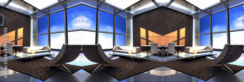 Modern interior design and old walls, generative AI