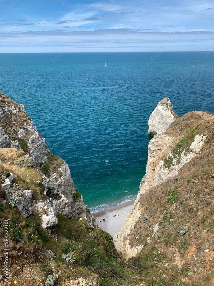 Beautiful sea view from the top of cliff at Etretat,France