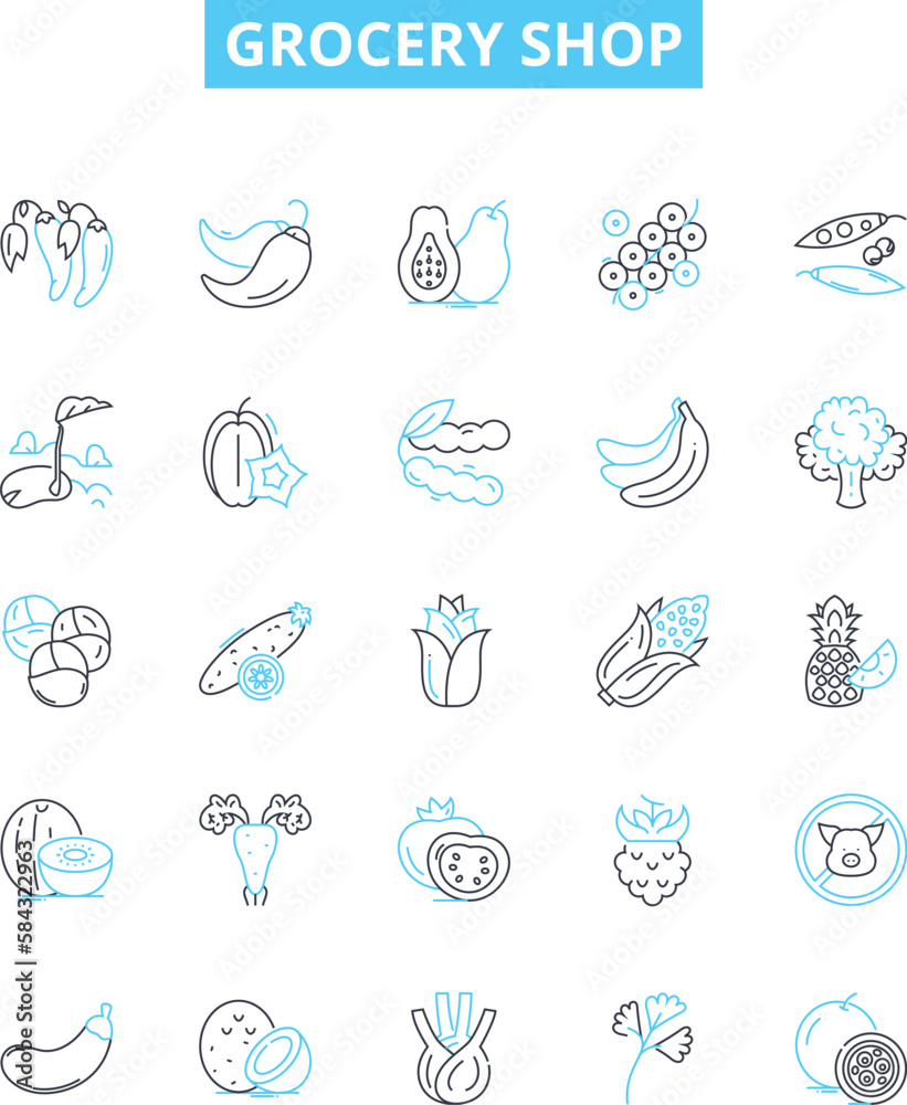 Grocery shop vector line icons set. Grocer, Market, Store, Produce, Provision, Supply, Provisioner illustration outline concept symbols and signs