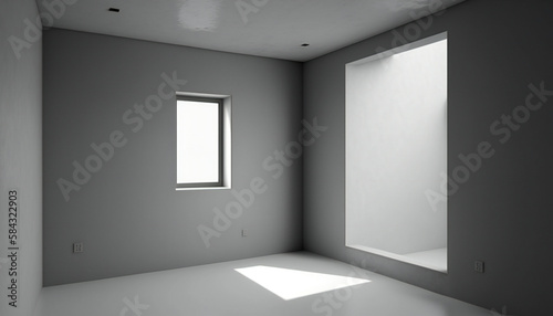 Blank white interior room background  empty white walls corner and white wood floor contemporary. ai