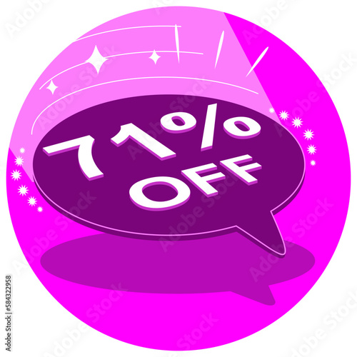 Sale tag 71% seventy one percent off in 3D, vector illustration, balloon shape, art.