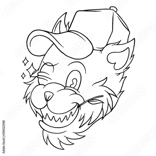 coloring illustration of cartoon winking cat head 