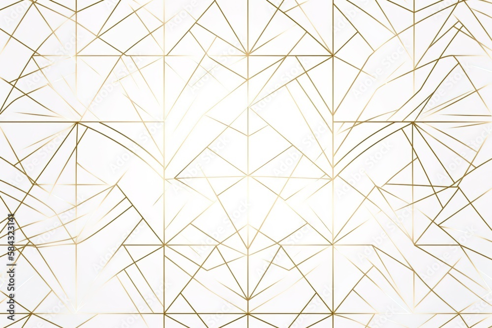Abstract simple geometric vector seamless pattern with gold line texture on white background. Light modern simple wallpaper, bright tile backdrop, monochrome graphic element, Generative AI