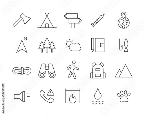 Camping Icons - Vector Line. Editable Stroke.