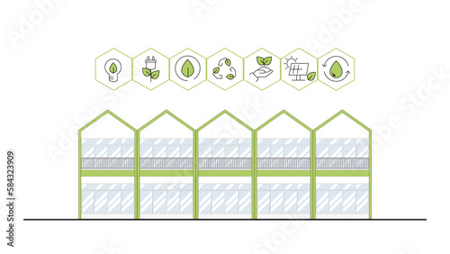 architecture eco sustainable environment concept. home with ecology, sustainability, environmentally, nature outline and green color, vector. architecture for web banner, illustration, web site.