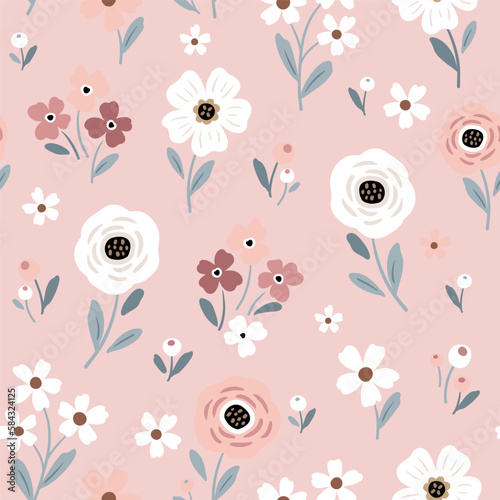 Seamless vector pattern with hand drawn vintage flowers. Perfect for textile, wallpaper or print design. © MirabellePrint