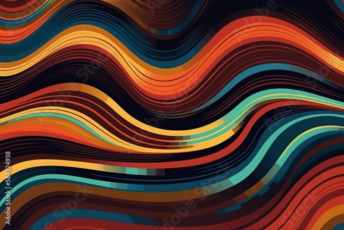 Abstract 1970 s background design in futuristic retro style with colorful lines. Vector illustration.   Generative AI