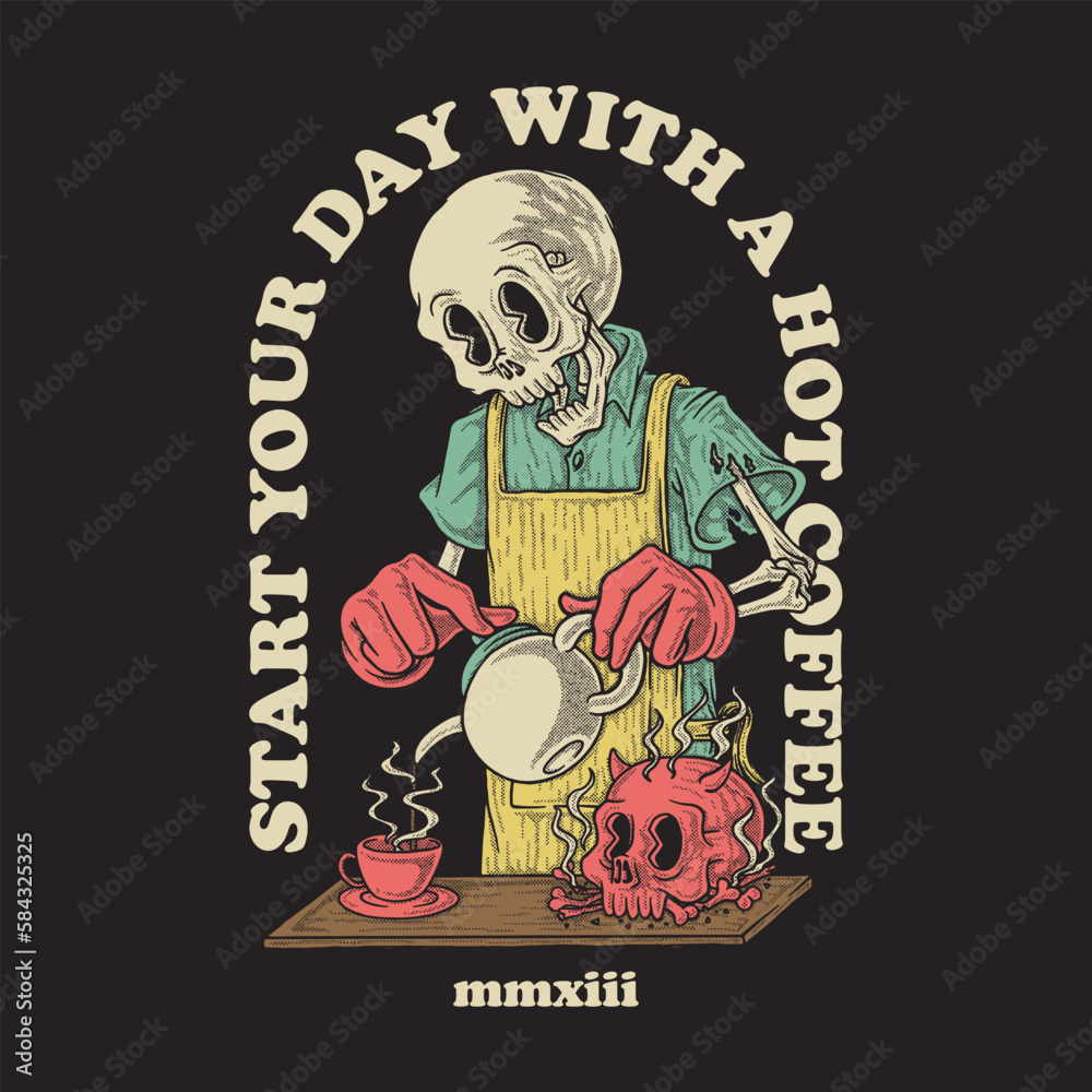cartoon emblem of brewer skeleton with retro style