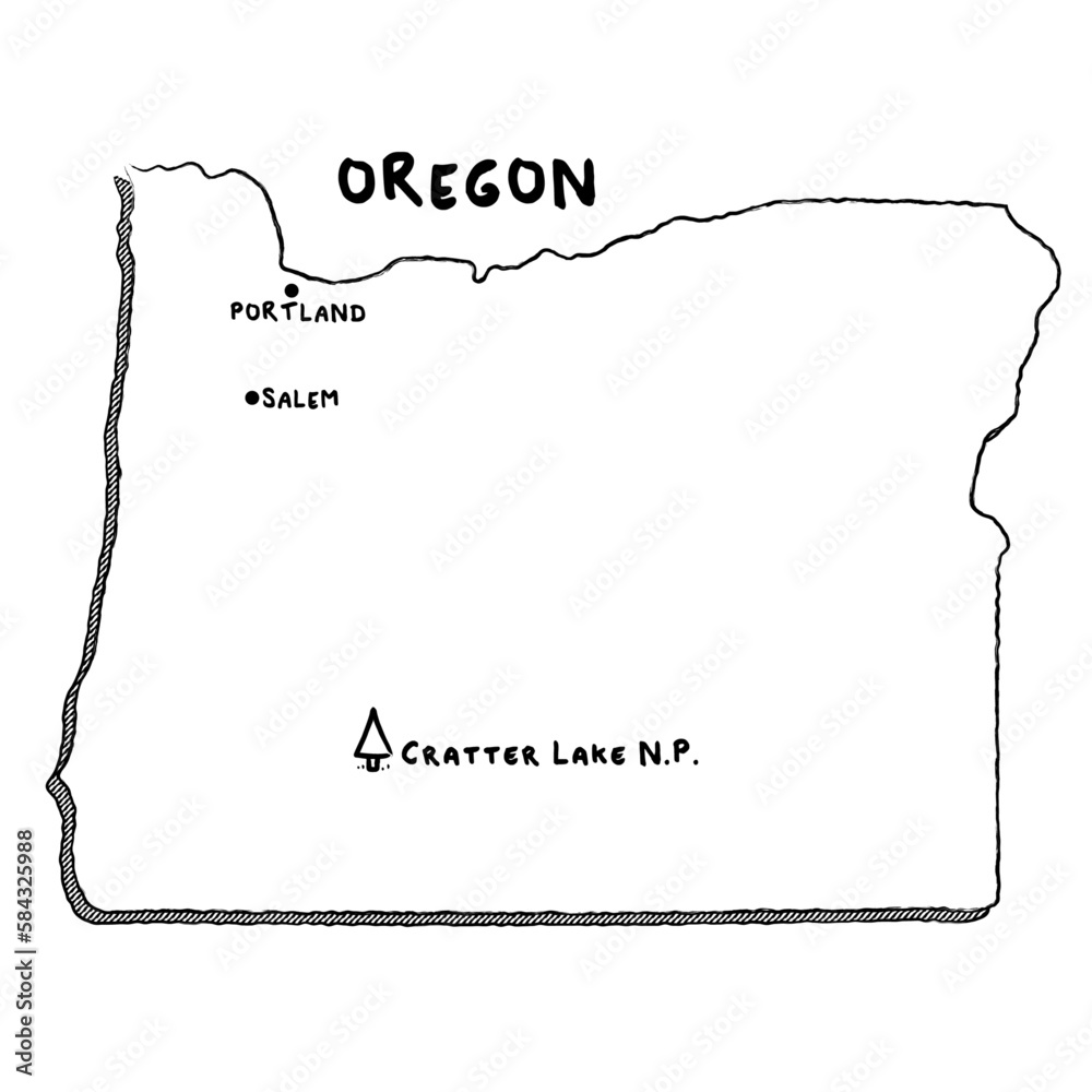 Vector Hand Drawn Map Of Oregon OR With Main Cities And US National   1000 F 584325988 JQ69xwNU9k1BaMgQpEkPzZpVQciTKBW4 