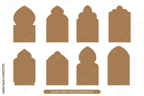 Simple Flat Islamic Arch and Door Silhouette Vector 