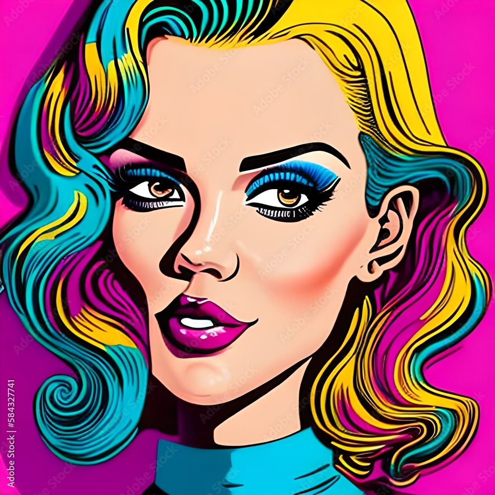 AI generated - cartoon style hand drawn colourful girl pop art style illustration
