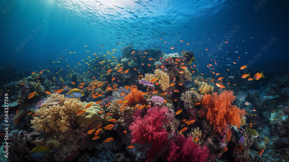Fototapeta premium coral reef with fishes generative ai