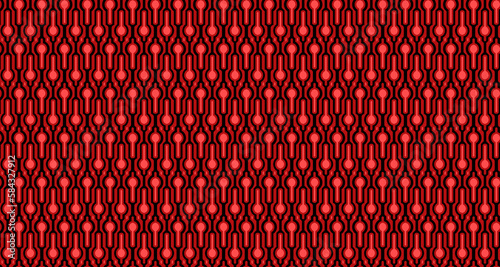 Seamless patchwork pattern. Black geometric lines on red watercolor background. Vector illustration. Handmade.