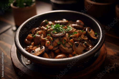 Sesame mushroom bourguignon by Ai genrated. photo