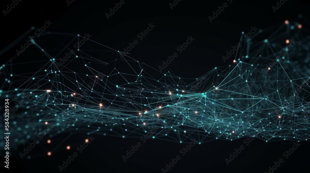 Abstract connected dots and lines network background. Technology network background concept. Global network, big data and cybersecurity. Transfer and storage of data sets, blockchain.