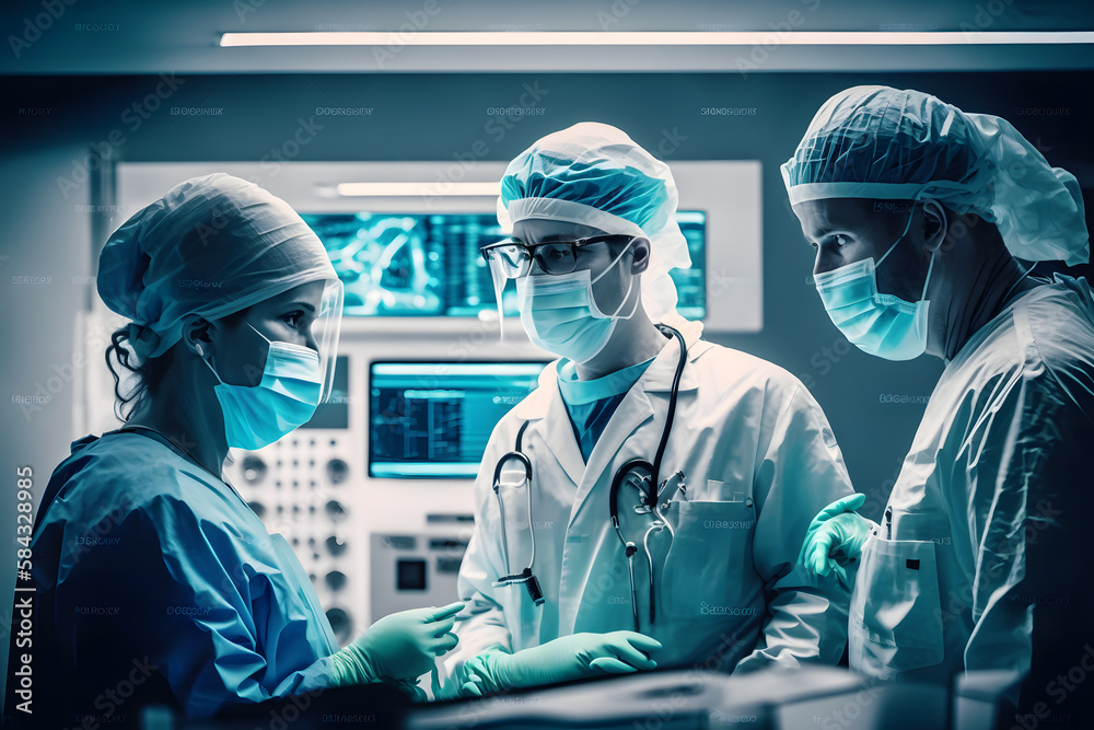 Medical doctor ER team, surgeon and anesthetist on medical clinic room