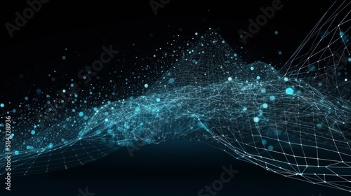 Abstract connected dots and lines network background. Technology network background concept. Global network, big data and cybersecurity. Transfer and storage of data sets, blockchain.