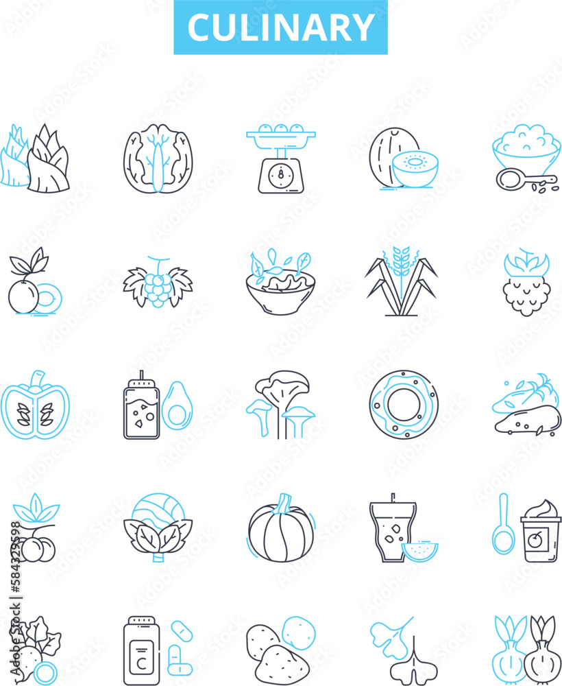 Culinary vector line icons set. Cooking, Baking, Chef, Cuisine, Recipe, Gourmet, Spices illustration outline concept symbols and signs