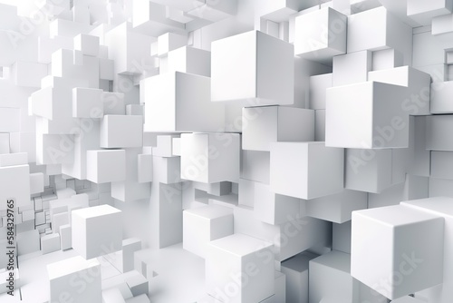 Random shifted white cube boxes block background wallpaper banner with copy space  Generative AI