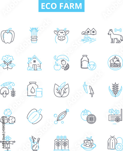 Eco farm vector line icons set. Ecofarm  Sustainable  Agriculture  Green  Organic  Natural  Crops illustration outline concept symbols and signs