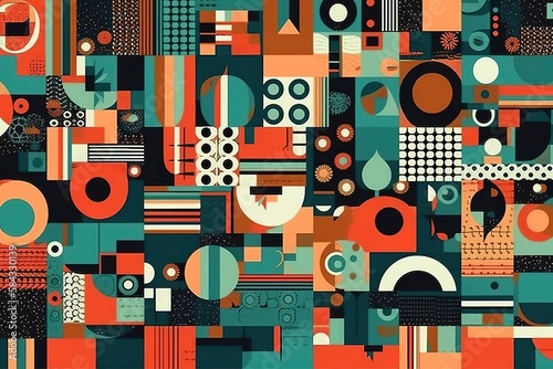 Geometric pattern background of vector Scandinavian abstract color or Swiss geometry prints design with rectangles  squares and circles  Generative AI