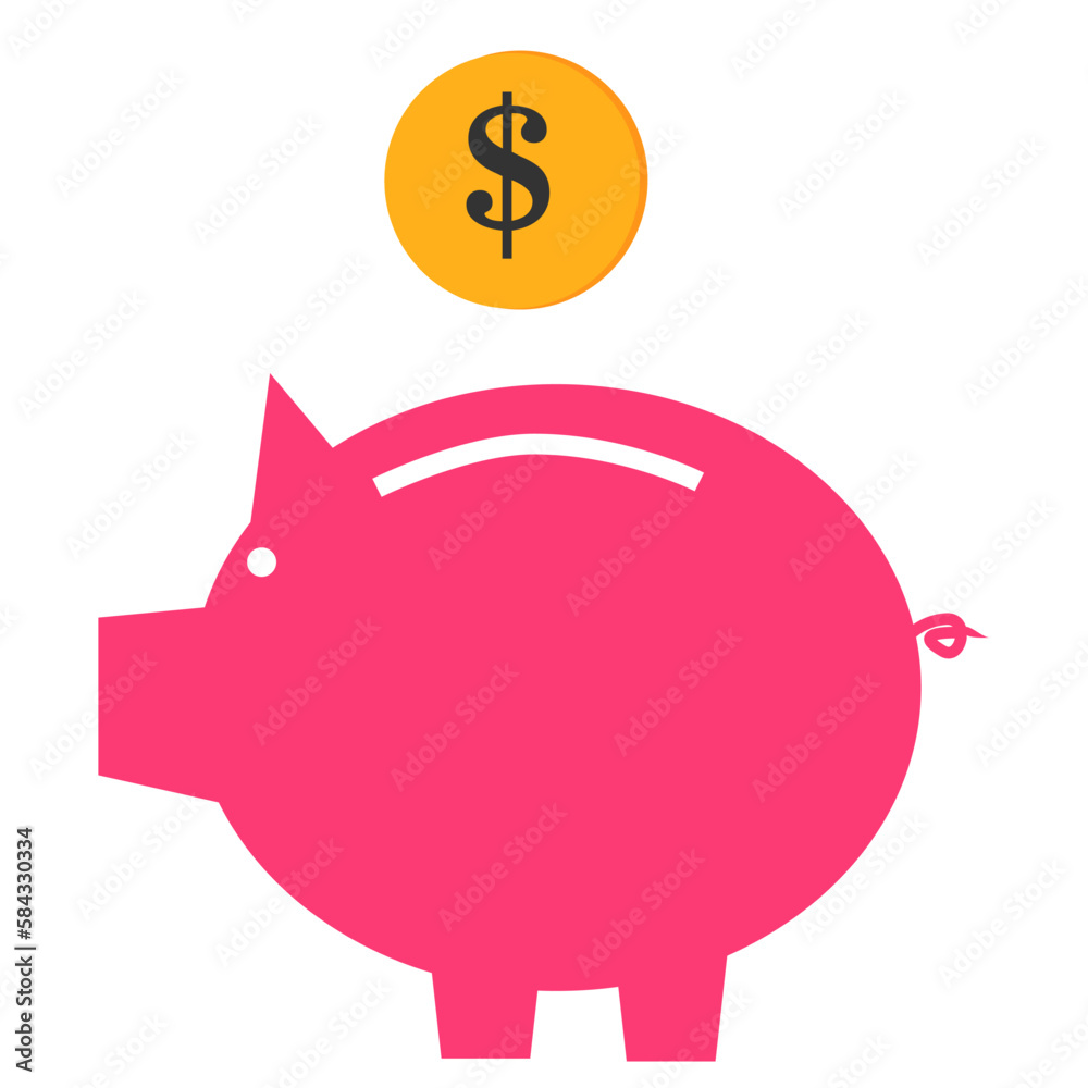 simple Vector Simple pig bank and dollar coin money simple Vector Simple pig bank and dollar coin money