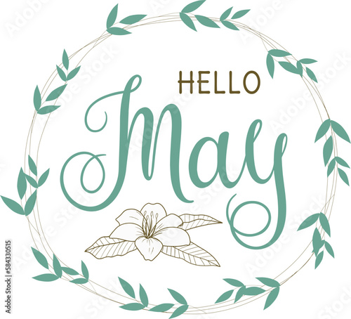 Handwritten, hello May, lettering message. Modern lettering. Hello May design for cards, banners, posters.	