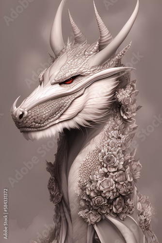 Head of a dragon close-up, fantasy creature. generative AI 