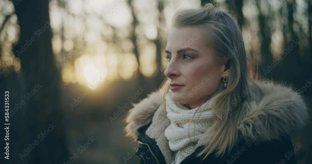 Thoughtful Pensive Woman Outdoors In Winter Thoughtful Pensive Woman Outdoors In Winter