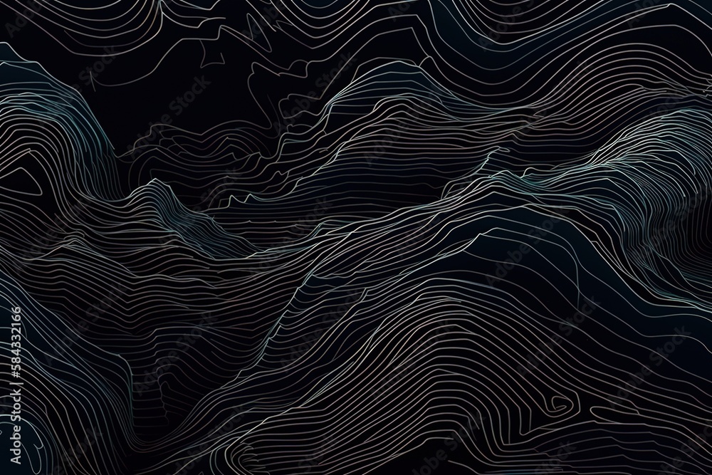 Topographic line contour map background, geographic grid map, Generative AI