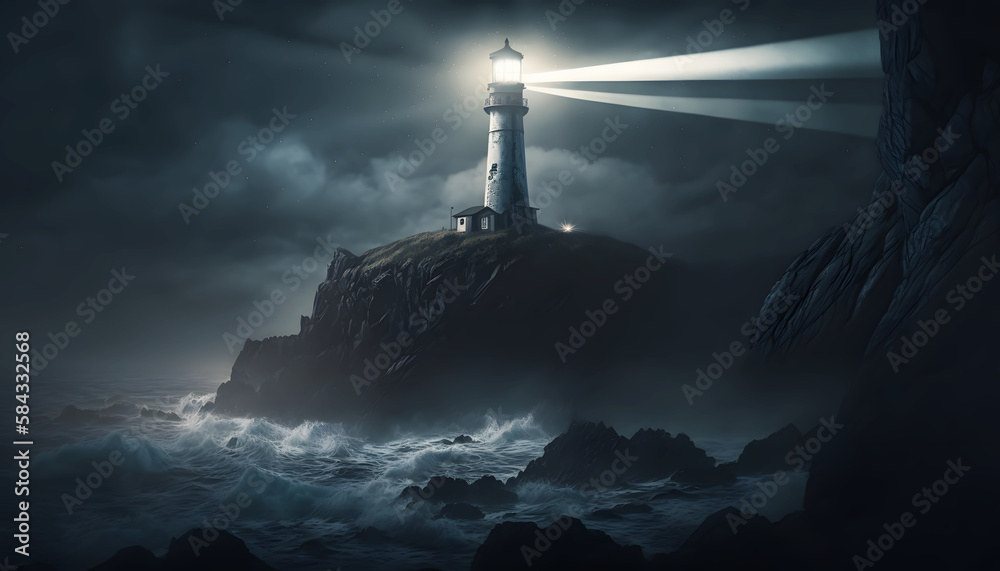 lighthouse in the ocean at night, generative AI