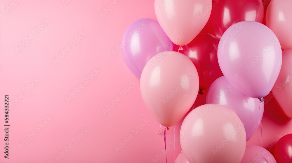 Ballons with copy space on a pink background. AI	