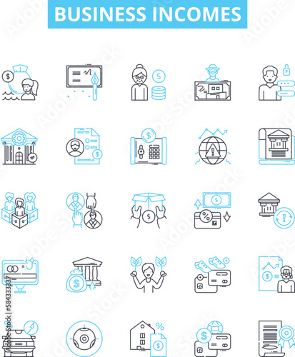 Business incomes vector line icons set. Profits, Revenues, Earnings, Sales, Gains, Yields, Surcharges illustration outline concept symbols and signs