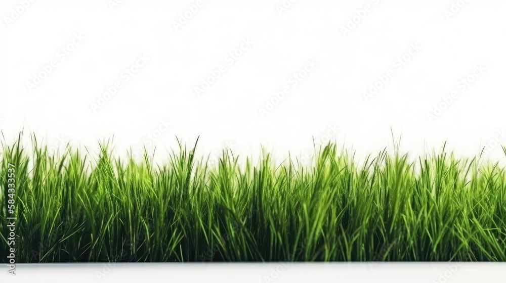 Fototapeta premium Green grass field on white background, generative ai