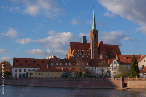  View to Odra River and Tumski Island. Old Town of Wroclaw in Spring 2022. Poland, Wroclaw