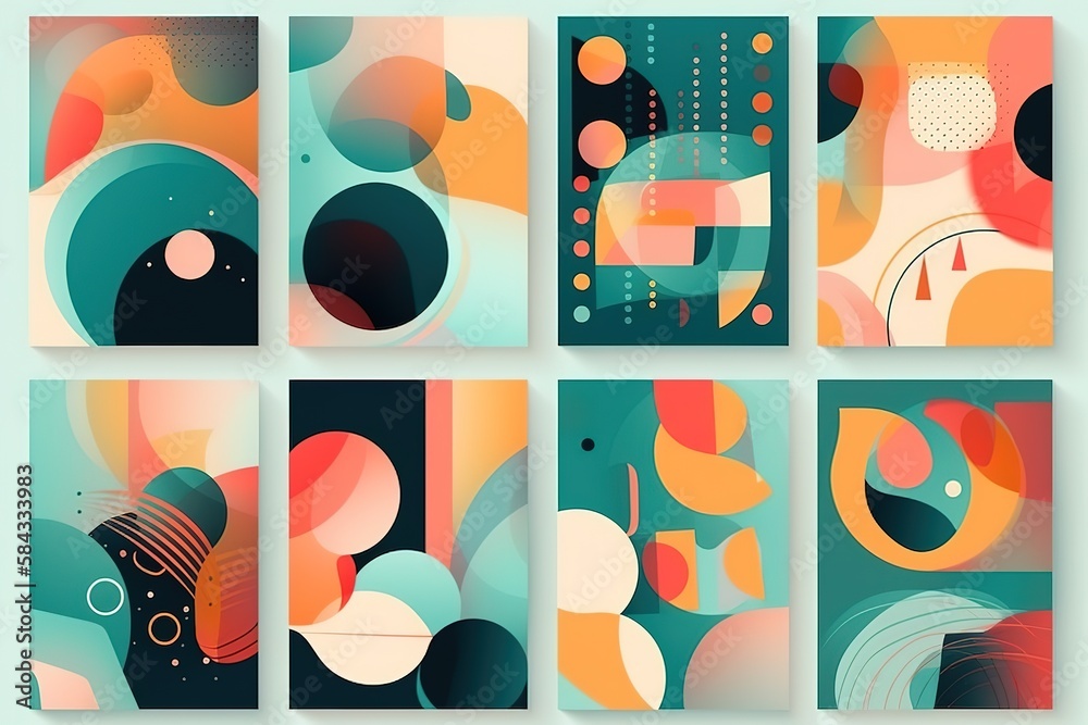 Modern abstract covers set, minimal covers design. Colorful geometric background, vector illustration. , Generative AI