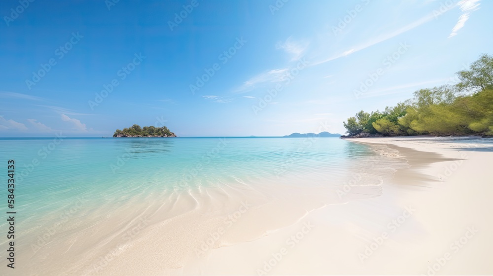 Tranquil beach scene. Exotic tropical beach landscape for background, generative ai
