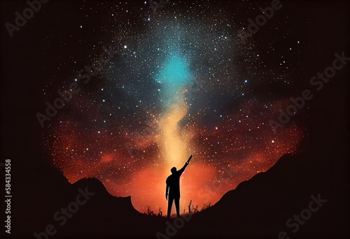 A silhouette of a person reaching for the stars. Evoke feelings of hope and inspiration.