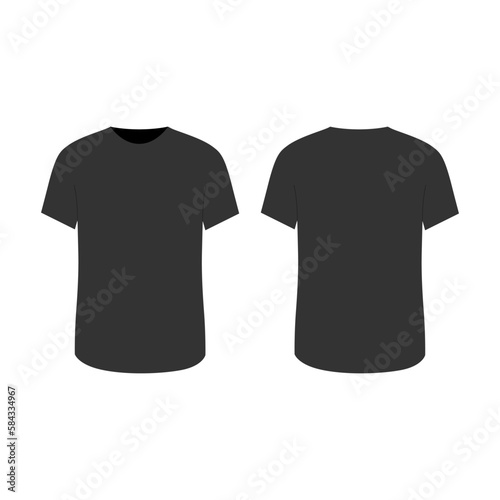 Blank t-shirts mockup set template. Front and back view black t-shirt vector isolated on white