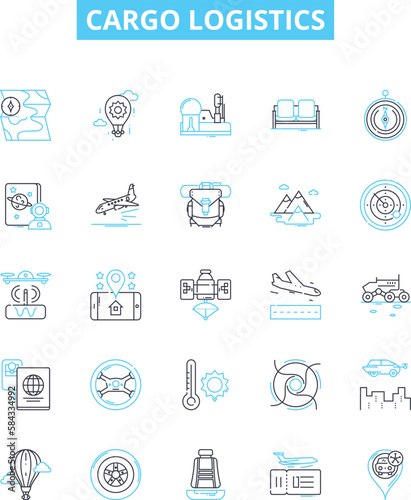 Cargo logistics vector line icons set. Shipping, tracking, distribution, management, scheduling, planning, transportation illustration outline concept symbols and signs