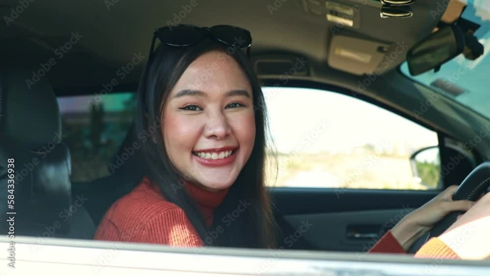 Portrait woman in car : Beautiful young asian woman, healthy, ready, confident, driving car, traveling road safely. Portrait woman in car : Beautiful young asian woman, healthy, ready, confident, driving car, traveling road safely.